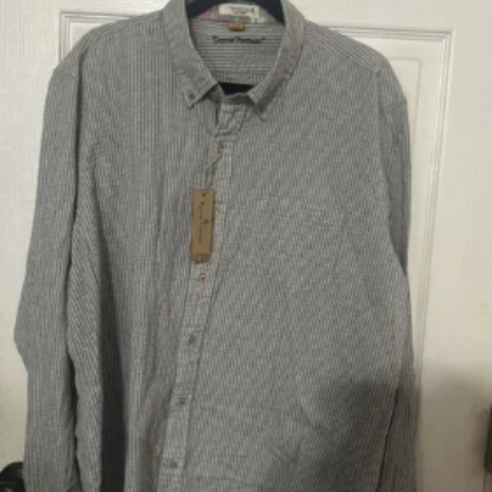 Taylor Vintage Men’s Long Sleeve Button Down Seer Sucker Gray Stripes Size Large